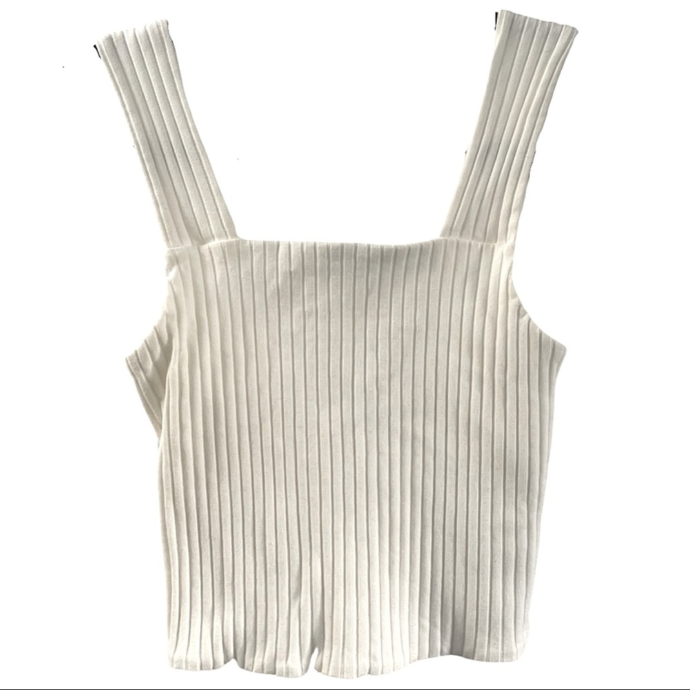 American Eagle soft and sexy white rib square neckline crop top